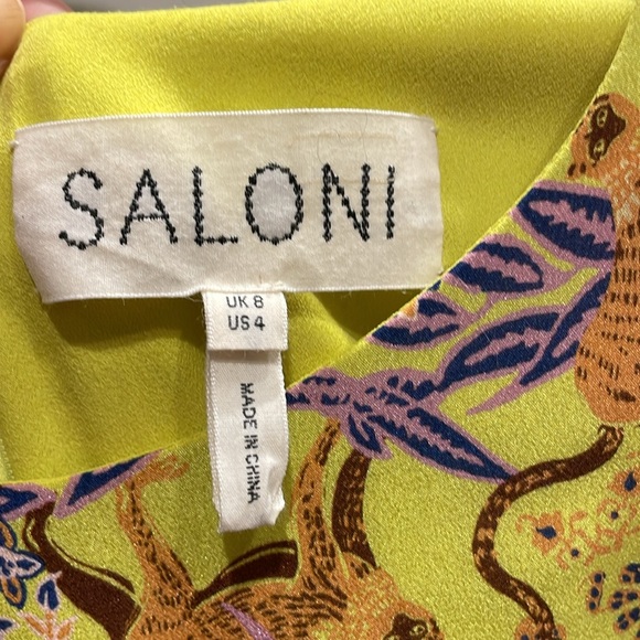 Saloni Women's 100% Silk Citron Bianca Midi Dress Citrus Monkey Print - Picture 8 of 8